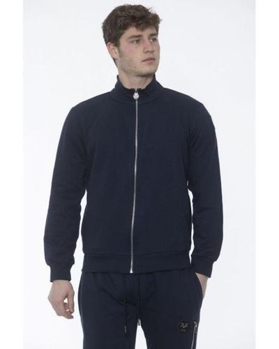 19V69 Italia by Versace Long Sleeve Zipped Plain Sweatshirts - Blue