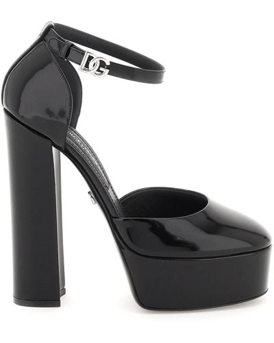 Dolce & Gabbana Polished Leather Platform Court Shoes - Black