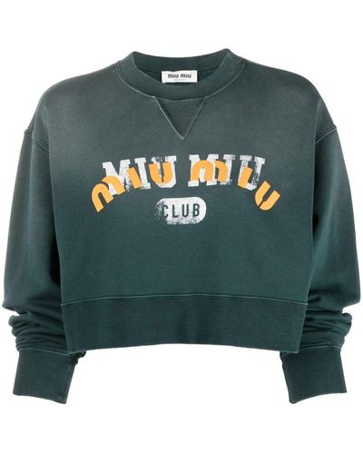 Miu Miu Logo-print Cropped Sweatshirt - Green