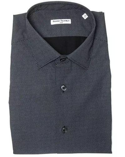 Robert Friedman Sleek Medium Slim Collar Cotton Shirt - Black - Blue