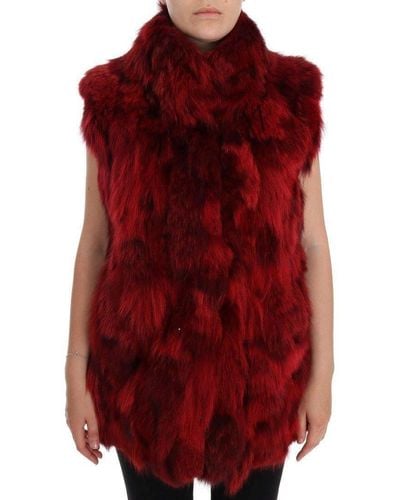 Dolce & Gabbana Coyote Fur Sleeveless Coat Jacket Red Jkt1007