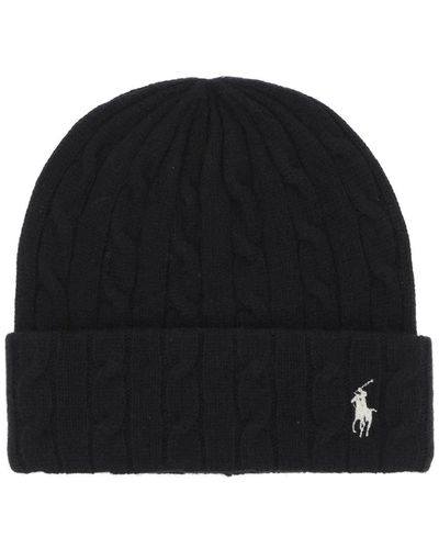 Polo Ralph Lauren Cable Knit Cashmere And Wool Beanie Hat - Black