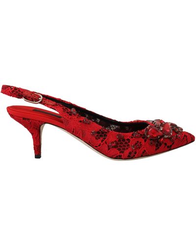 Dolce & Gabbana Ruby Crystal Slingback Heels - Red