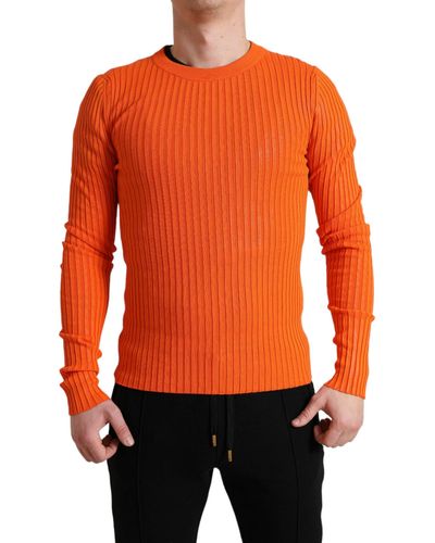 Dolce & Gabbana Orange Knitted Crewneck Men Pullover Jumper