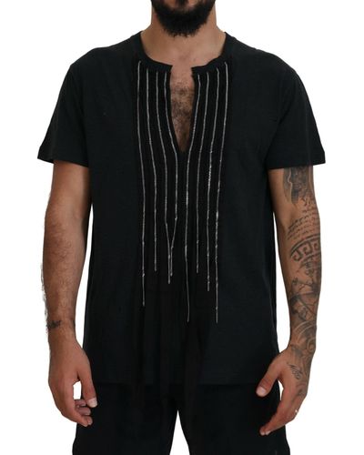 DSquared² Dsqua2 Chain Embellished Cotton Short Sleeve T-shirt - Black