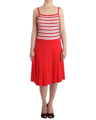 Roccobarocco Striped Jersey A-line Dress - Red