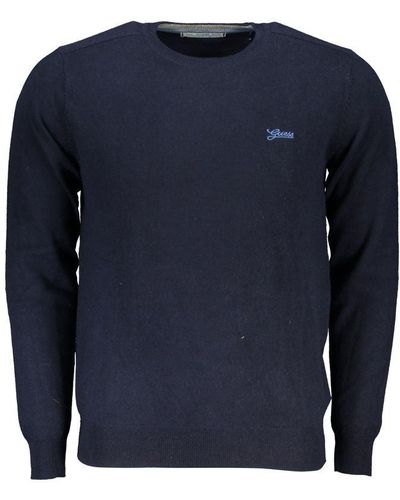 Guess Elegant Crew Neck Embroidered Sweater - Blue
