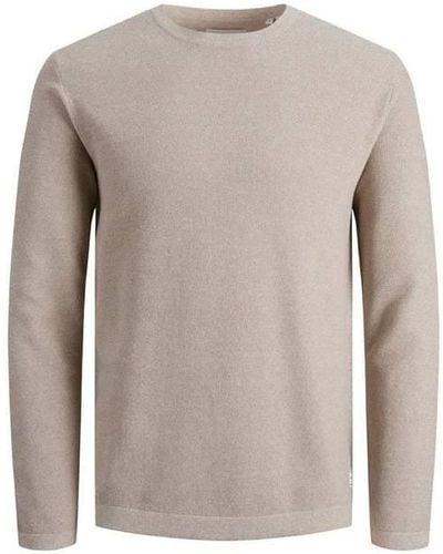 Jack & Jones Cotton Round Neck Long Sleeve Slip On Plain Knitwear - Gray