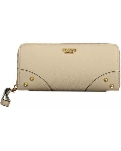 Guess Beige Chic Zip Wallet With Contrasting Accents - Natural