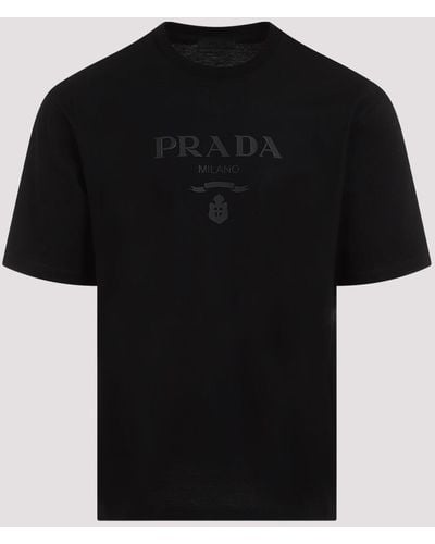 Prada Black Cotton Tonal Logo Printed T