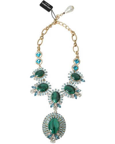 Dolce & Gabbana Tonebrass Pietre Ovali Crystal Embellished Necklace - Green