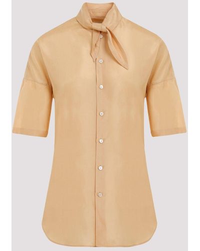 Lemaire Light Orange Short Sleeves Fitted With Scarf Silk Shirt - Natural