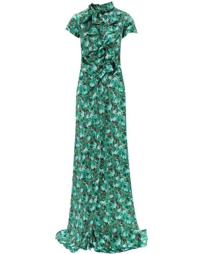 Saloni Maxi Floral Dress Kelly With Bows - Green