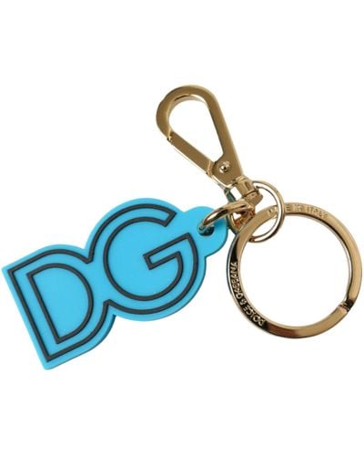 Dolce & Gabbana Blue Rubber Gold Tone Metal Dg Logo Keyring Keychain