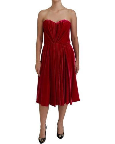 Dolce & Gabbana Enchanting Straples Midi Dres - Red