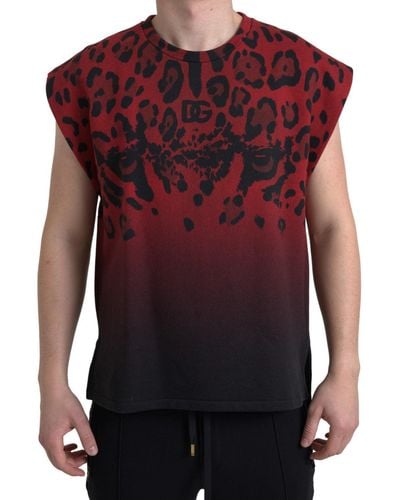 Dolce & Gabbana Red Leopard Cotton Sleeveless Tank T