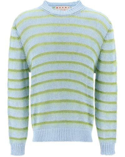 Marni Jumper In Striped Cotton And Mohair - Green