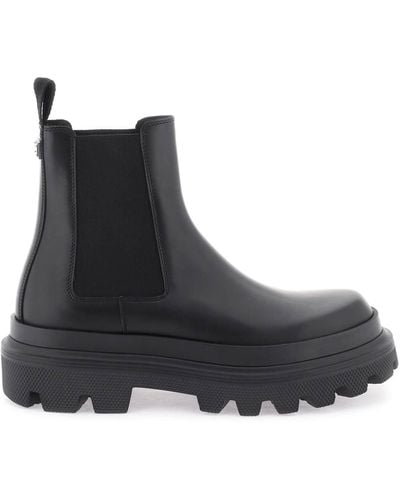 Dolce & Gabbana Chelsea Boots In Brushed Leather - Black