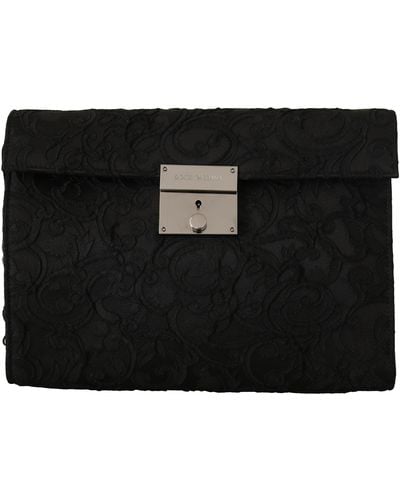 Dolce & Gabbana Black Jacquard Leather Document Briefcase Bag