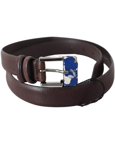 CoSTUME NATIONAL Brown Genuine Leather Silver Buckle Belt