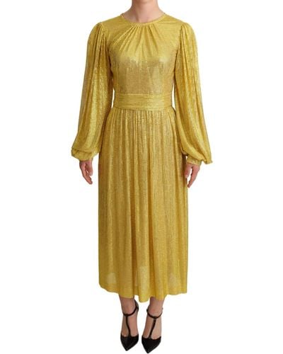 Dolce & Gabbana Crystal Mesh Pleated Maxi Dress - Yellow