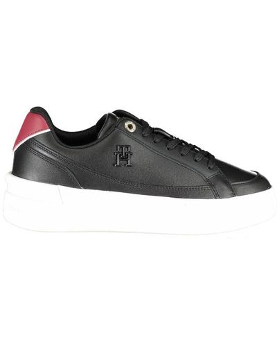 Tommy Hilfiger Sleek Lace-Up Trainers With Contrast Accents - Black