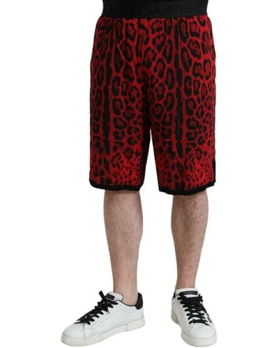 Dolce & Gabbana Leopard Print Viscose Bermuda Shorts - Red