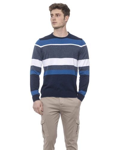 Conte Of Florence Crew Neck Solid Colour Jumper - Blue