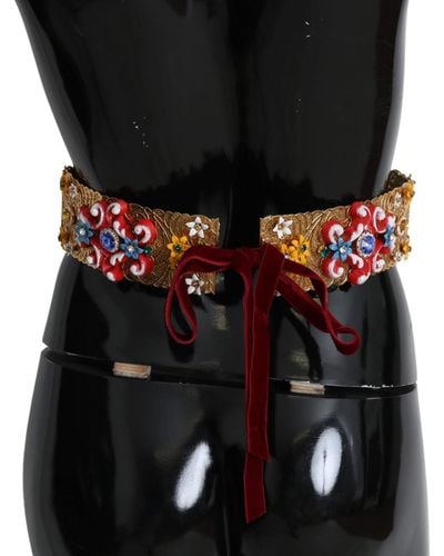 Dolce & Gabbana Tone Floral Crystal Waist Belt - Black
