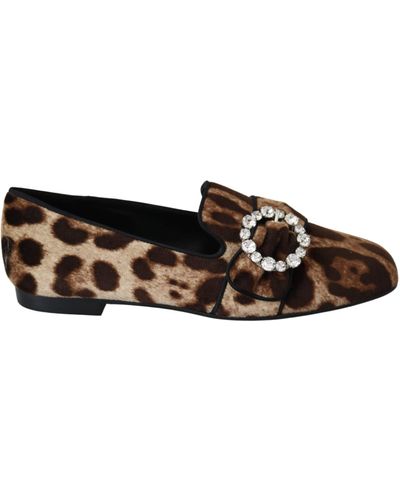Dolce & Gabbana Brown Leopard Logo Slides Flats Sandals Shoes
