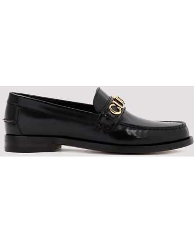 Gucci Black Leather Logo Loafers