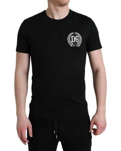 Dolce & Gabbana Black Logo Embroidery Crewneck Short Sleeve T