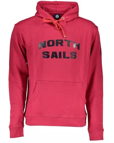 North Sails Vibrant Red Hooded Sweatshirt With Central Pocket - Pink