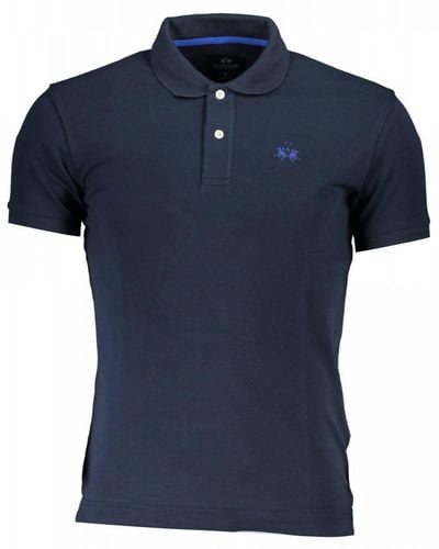 La Martina Elegant Short-sleeved Polo For Men - Embroide Logo - Blue