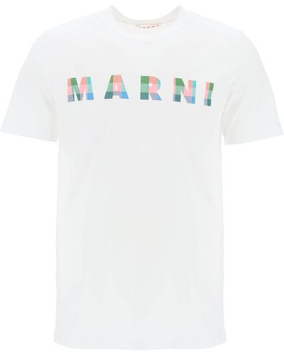 Marni T Shirt Con Logo A Quadretti - White