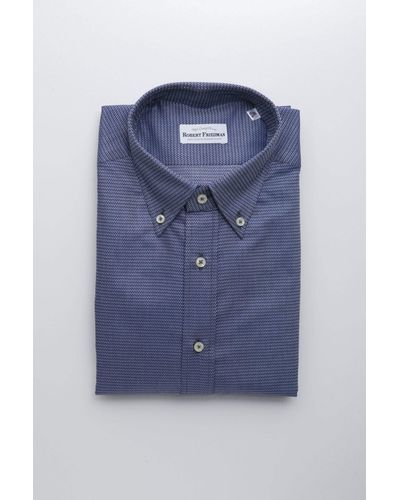 Robert Friedman Elegant Blue Cotton Button Down Shirt