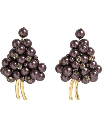 Dolce & Gabbana Grape Pearl Sicily Brass Floral Clip On Earrings - Brown