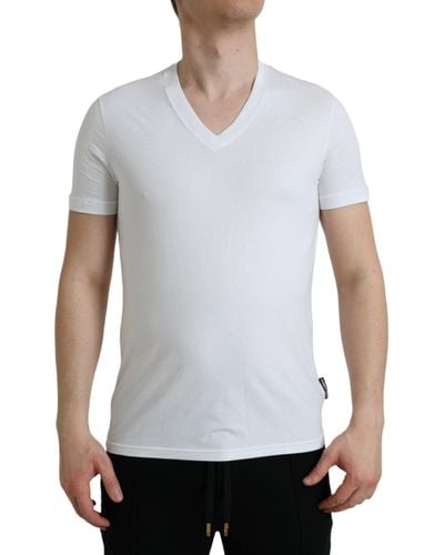 Dolce & Gabbana Cotton V-Neck Short Sleeve Underwear T-Shirt - White