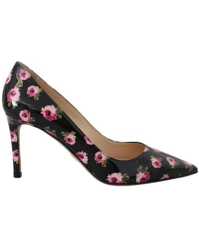 Prada Heels Court Shoes With Black Pink Floral Print