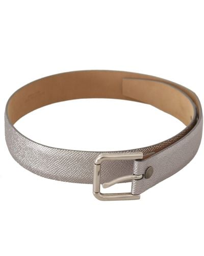 Dolce & Gabbana Elegant Leather Belt With Engraved Buckle - Metallic