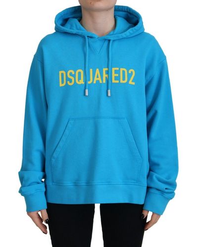 DSquared² Blue Logo Print Cotton Hoodie Sweatshirt Jumper