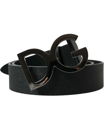 Dolce & Gabbana Leather Logo Metal Buckle Belt - Black