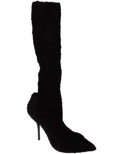 Dolce & Gabbana Stretch Socks Knee High Booties Shoes - Black