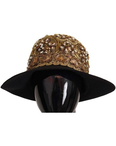 Dolce & Gabbana Embellished Crystal Rhinestone Embroidered Fedora Hat - Black