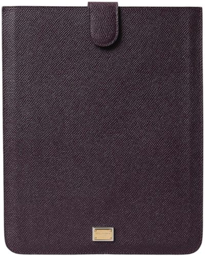 Dolce & Gabbana Dark Leather Logo Plaque Cover Sleeve Tablet Case - Purple