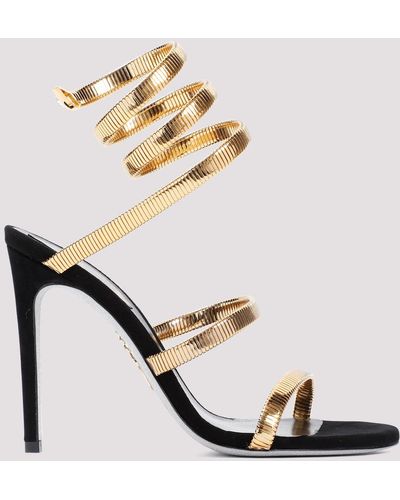 Rene Caovilla Black Gold Suede Leather Sandals - Metallic