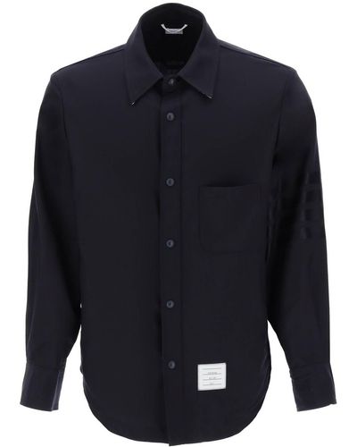 Thom Browne 4 Bar Shirt In Light Wool - Blue