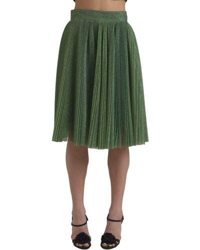 Dolce & Gabbana Enchanting Metallic Pleated A-Line Skirt - Green