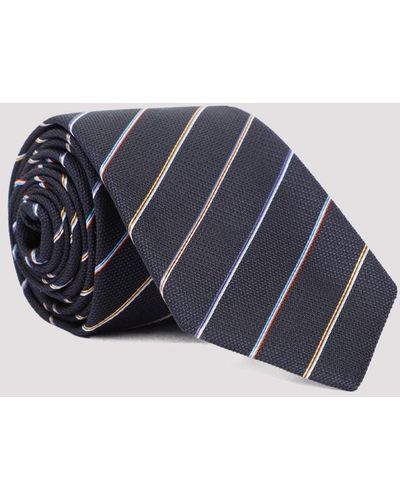 Paul Smith Navy Mini Multi Stripes Silk Tie - Blue