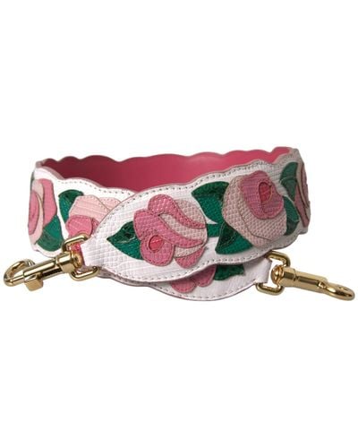 Dolce & Gabbana White Floral Leather Accessory Shoulder Strap - Pink